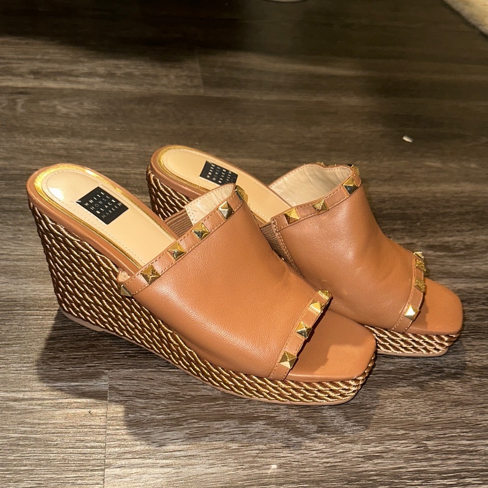 White House Black Market Brown Studded Wedge Sandals